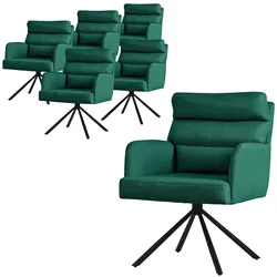 ML-Design – Esszimmerstühle drehbar 6er Set – Dunkelgrün | mit Armlehnen & Rückenlehne, Auto-Position, Polyesterbezug, Metallbeine