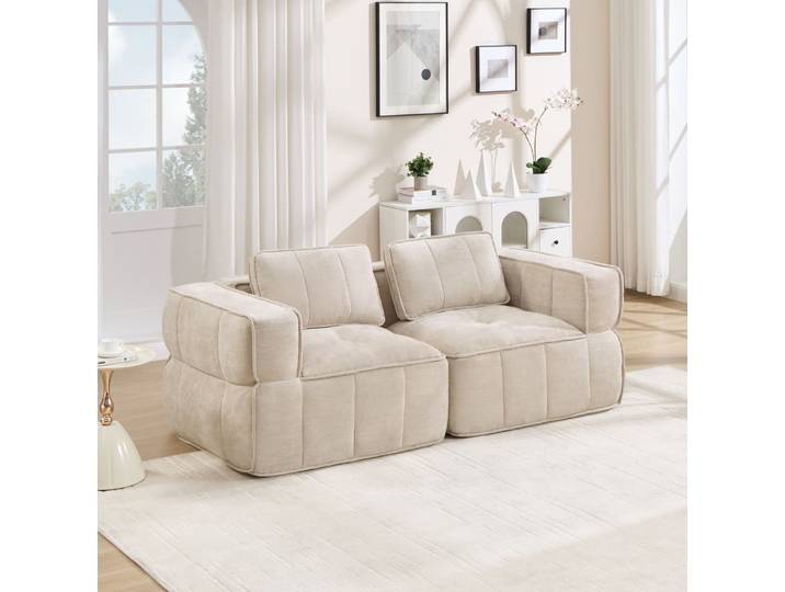 Canapé compressé modulable beige avec assise profonde 198x93x67 cm