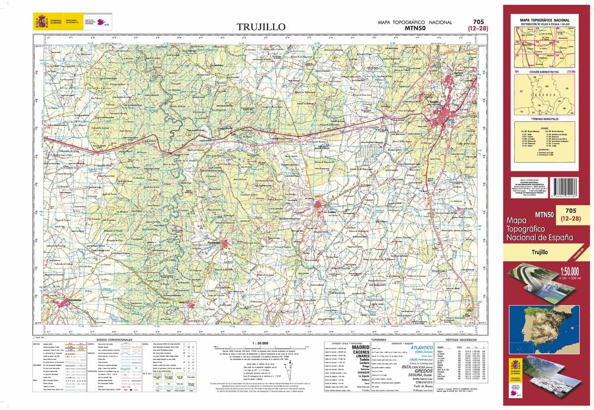 Carte topographique de l'Espagne n° 0705 - Trujillo   CNIG - 1/50 000