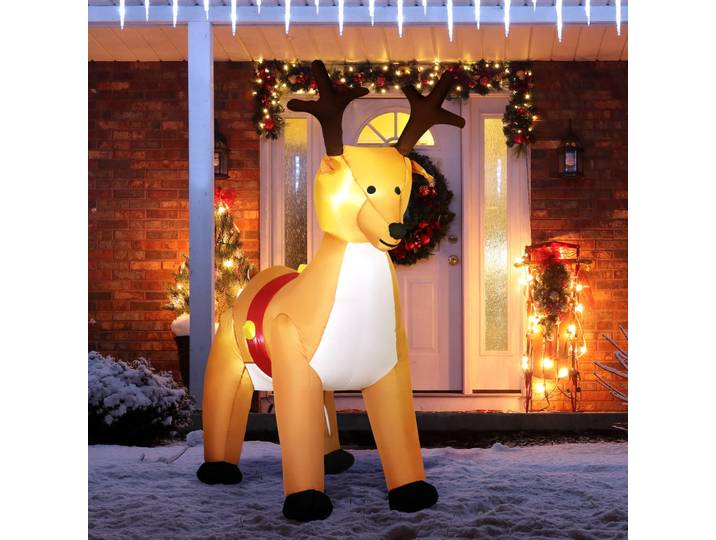 Homcom Aufblasbares Weihnachts-Rentier 180 cm aufblasbare Weihnachtsdeko mit Led, Gelb, Textil, 80x180x155 cm, Dekoration, Weihnachtsdekoration