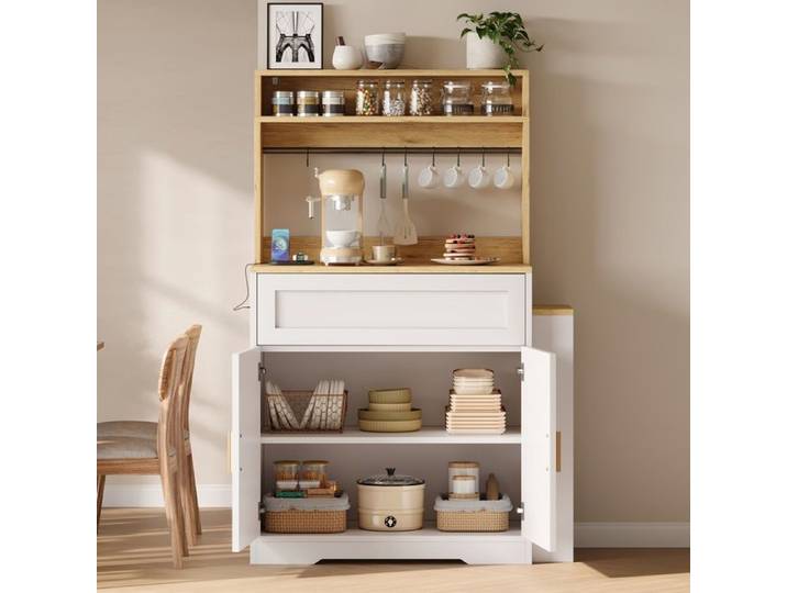 Rangement optimisé : buffet haut meuble de cuisine avec plan de travail extensible pour vaisselle et électroménager