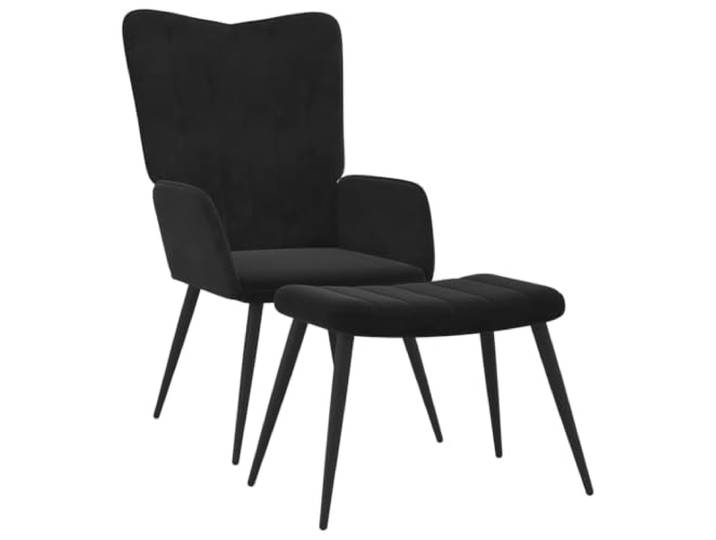 Relaxsessel mit Hocker Schwarz Samt Schaumstoffpolsterung,weicher Samtbezug,gerade Ziernaht,starkes Stahlgestell,stabil und langlebig