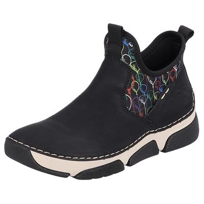 Schlupfboots RIEKER, Damen, Gr. 36, Textil, schwarz, Synthetik, Textil, Schuhe Schlupfboots, mit buntem Aufdruck, Topseller
