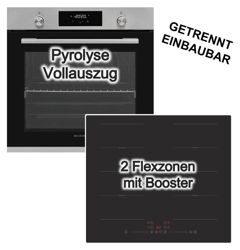 Herdset Sharp Backofen 78 Liter Pyrolyse Vollauszug+ PKM Induktionskochfeld 2 Flexzonen Booster