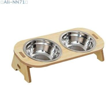 Uplift Essentials Elevated 2 in 1 Stainless Steel Pet Feeder With Anti Tip Wooden Stand double Bowl