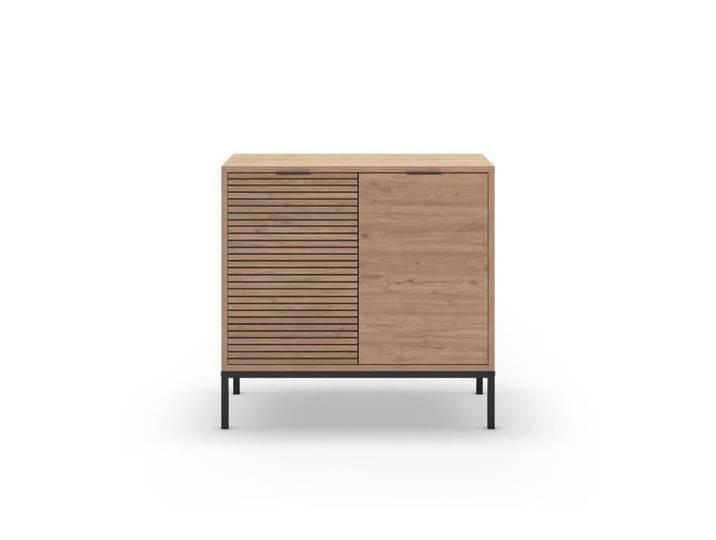 CALICOSY - Petit buffet 2 portes et pieds en métal Ariel - L80 cm - Bois clair
