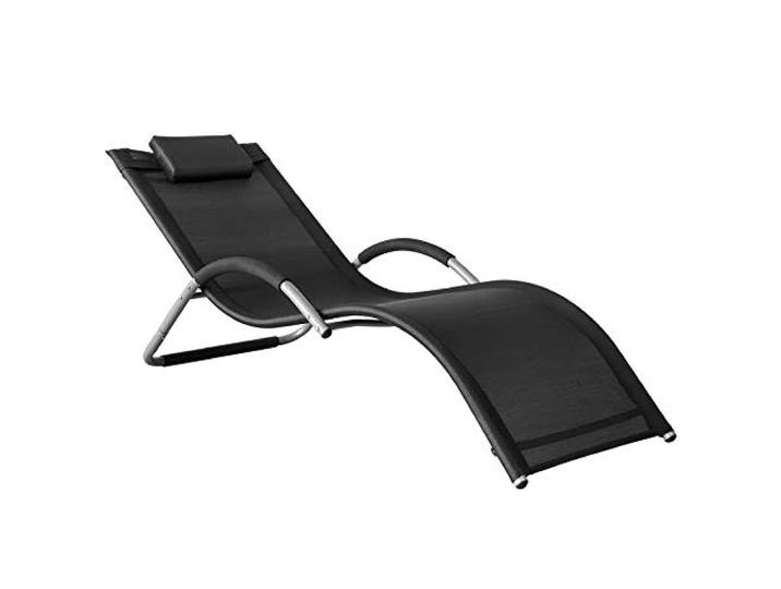 SoBuy Sonnenliege Strandliege Gartenliege Relaxstuhl mit Kissen für Gärten, Höfe, Strände, Balkone 120 kg Belastung Schwarz BHT ca. 55x67x165cm OGS38-SCH