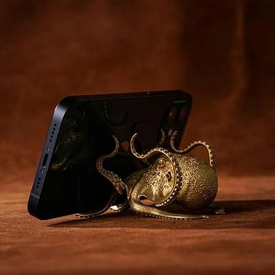 Oktopus-Halter, Telefonständer, Stifthalter, kreativer goldener Oktopus-Schreibtisch-Organizer, multifunktionaler Handyhalter, fauler Betrachtungsständer zum Ansehen von Videos und Lesen von Büchern