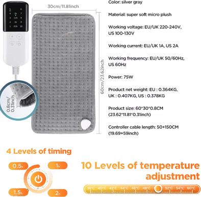 Inspire Curations Electric Heating Pad Blanket With 9 Temperature Levels For Full Body Comfort type 1 30 60cm uk