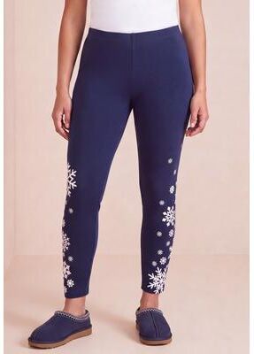 Plus Size Women's Placement Print Legging by Roaman's in Navy Snowflakes (Size 18/20)