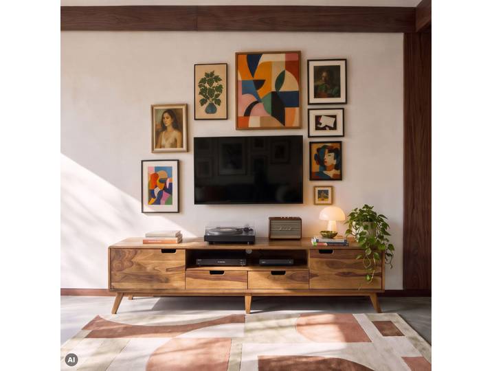 TV-Board Sheesham 220x40x48 natur sandgestrahlt lackiert MALMÖ 2 #223