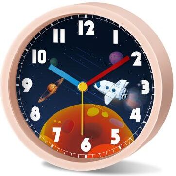 Daily Discovery Astronaut Planet Kids Alarm Clock Silent Non Ticking Cartoon Bedside Desk Clock For Children nza176 Pink