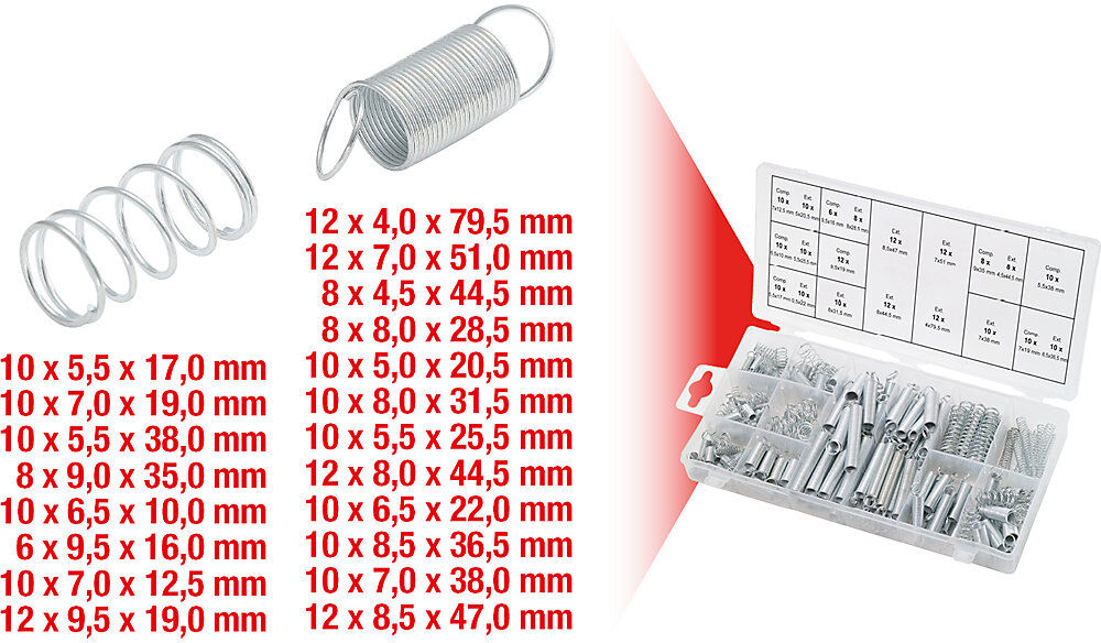Sortiment Federn, 200 Teile, im Kunststoffkoffer KS Tools