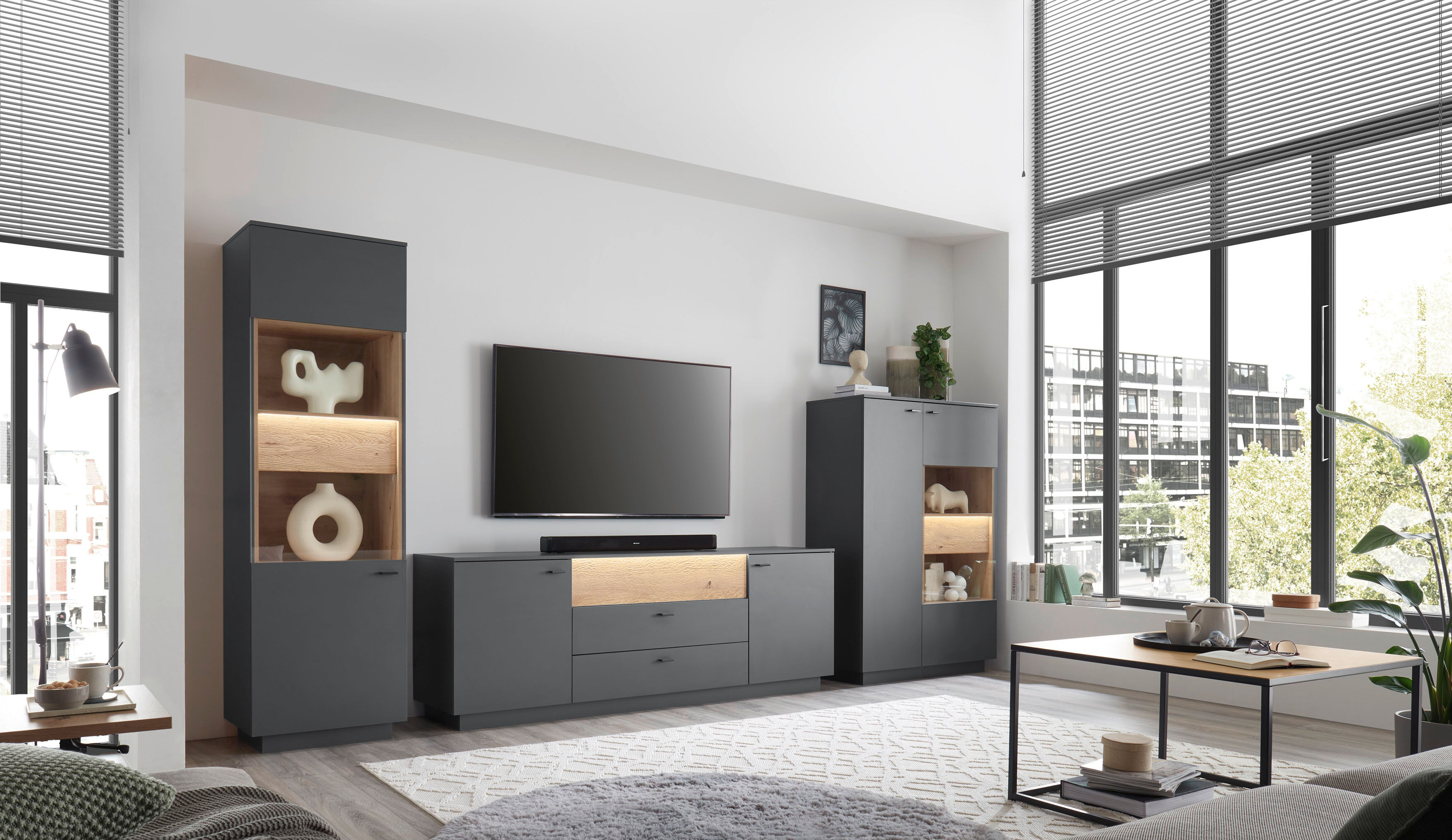 Couchtisch MÄUSBACHER, braun (schwarz feinstruktur, asteiche, schwarz feinstruktur, asteiche), B:80cm H:45cm T:80cm, Tische, Couchtisch, Couchisch BHT 80x45x80 cm mit Metallgestell