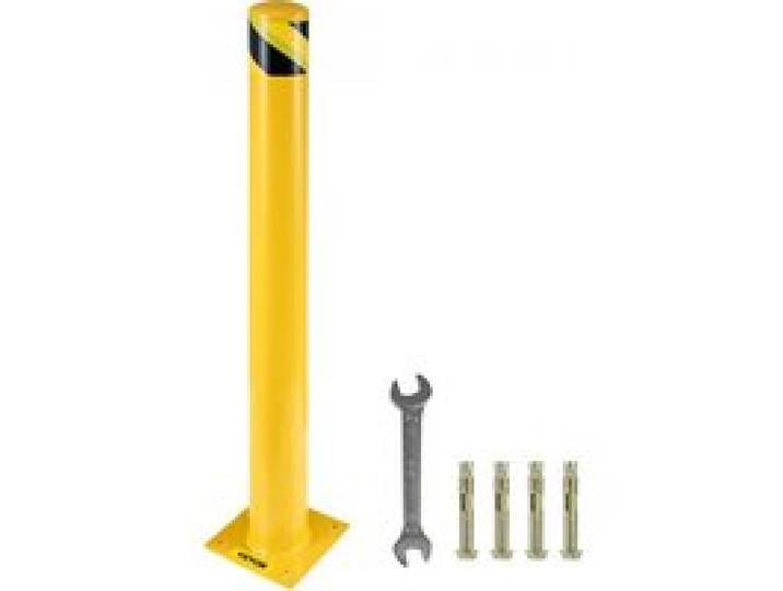 VEVOR Bollard de Sécurité 107x14 cm, Borne de Sécurité en Tube d’Acier Durable, Revêtement en Poudre Jaune, Barrière de Sécurité avec 4 Boulons d'Ancrage pour Parking Stationnement Piétons Écoles