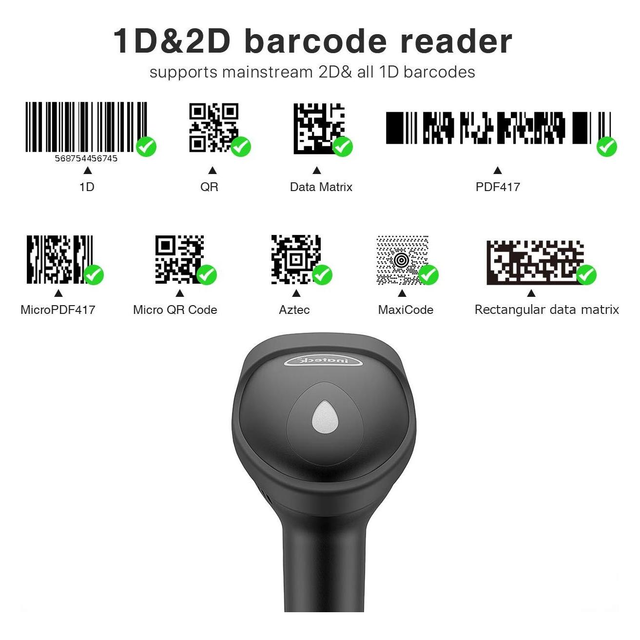 Inateck BCST-50 (1D-Barcodes, 2D-Barcodes, QR-Code) (BCST-50_BLACK)