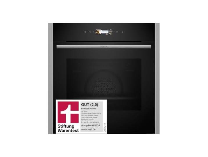 NEFF B54CR71N0, Stiftung Warentest GUT (2,0), N 70, Smarter Einbau-Backofen 60x60 cm, Made in Germany, Pyrolyse, Slide&Hide, Full Touch TFT-Display, Air Fry Funktion, Automatikprogramme, Soft Open