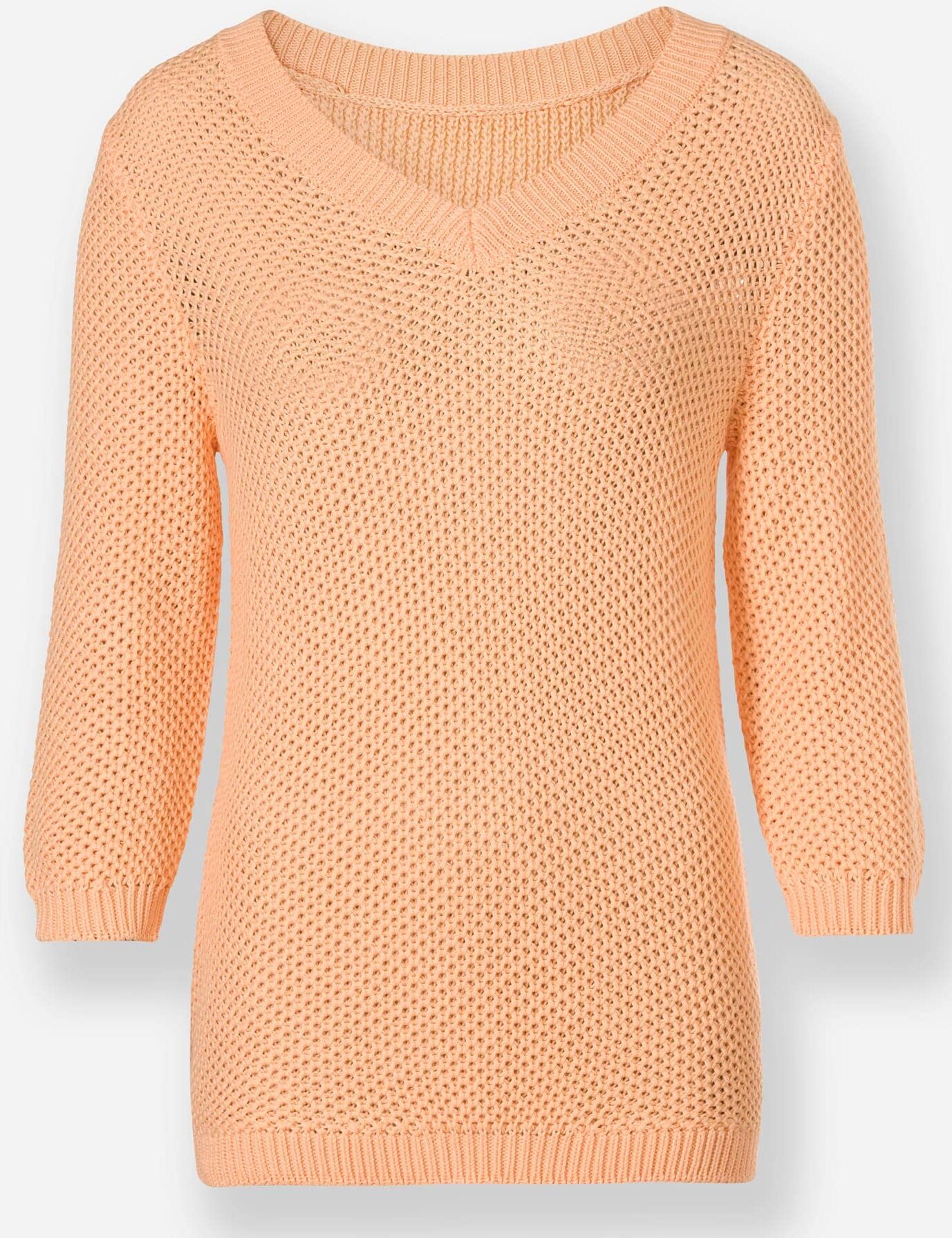 Strickpullover INSPIRATIONEN "Pullover", Damen, Gr. 46, rot (apricot), 100% Baumwolle, unifarben, Pullover Strickpullover