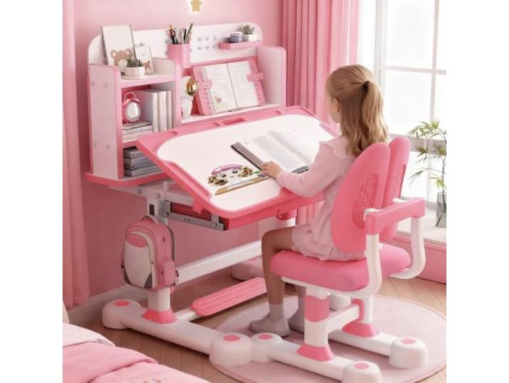 ilkqeppe Kinder-Schreibtisch- und Stuhl-Set, Kinderschreibtische für Jungen, Mädchen, Schreibtisch für Kinderzimmer, höhenverstellbar, Kinder-Schreibtisch und Stuhl-Set mit neigbarer Tischplatte