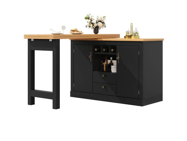 Modfu Kücheninsel aus MDF 120-180x40x76cm in Schwarz mit Auszug, 40x76x180 cm, Küchen, Küchenmöbel, Kücheninseln