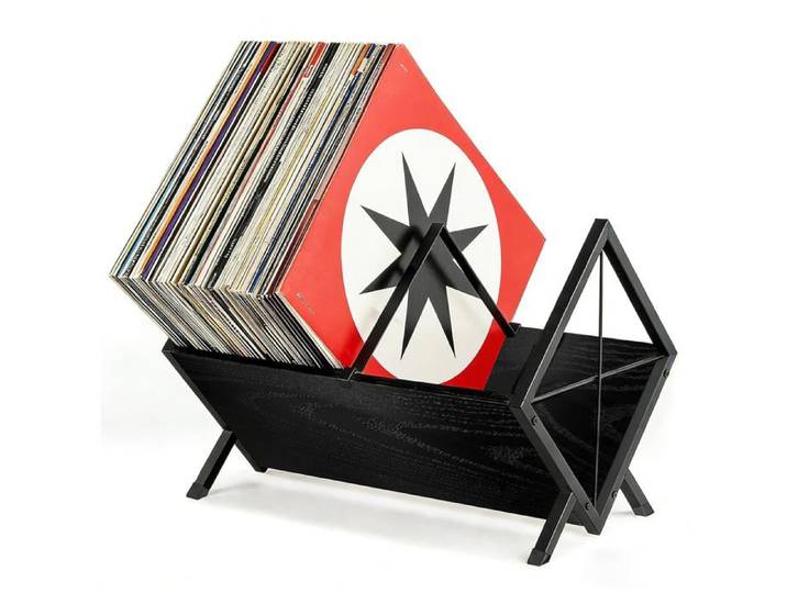 Rangement vinyles 100 disques - étagère métal et bois noir range-revues et CD design moderne