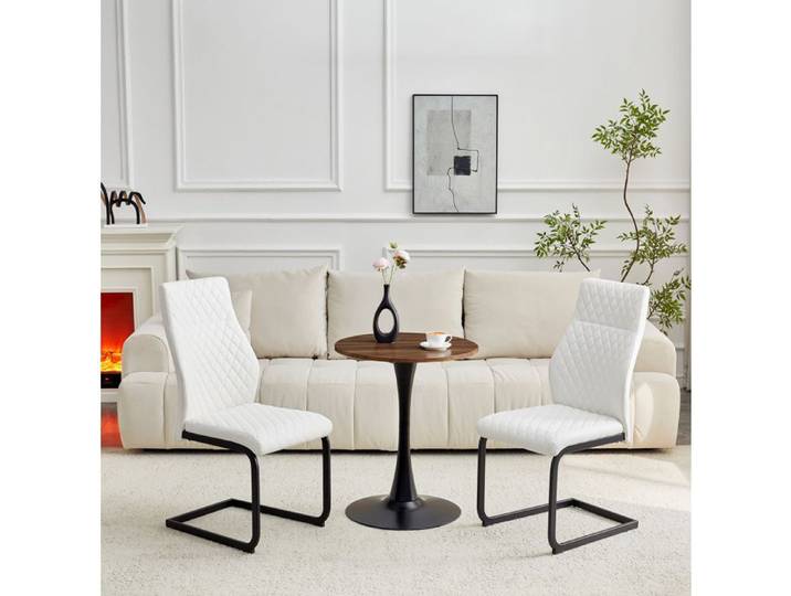 WOVREO Ensemble table et chaises 2 personnes table ronde 60 cm en MDF 2 chaises blanches et noires