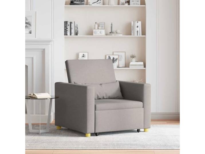 Ausziehbare Schlafcouch Einzel Taupe Stoff 3-in-1 Sofabett mit Stahlrahmen 3-in-1 Mechanismus, Lendenkissen inklusive, Polyester-Armlehnen, für Wohnzimmer und Gästezimmer, modernes minimalistisches