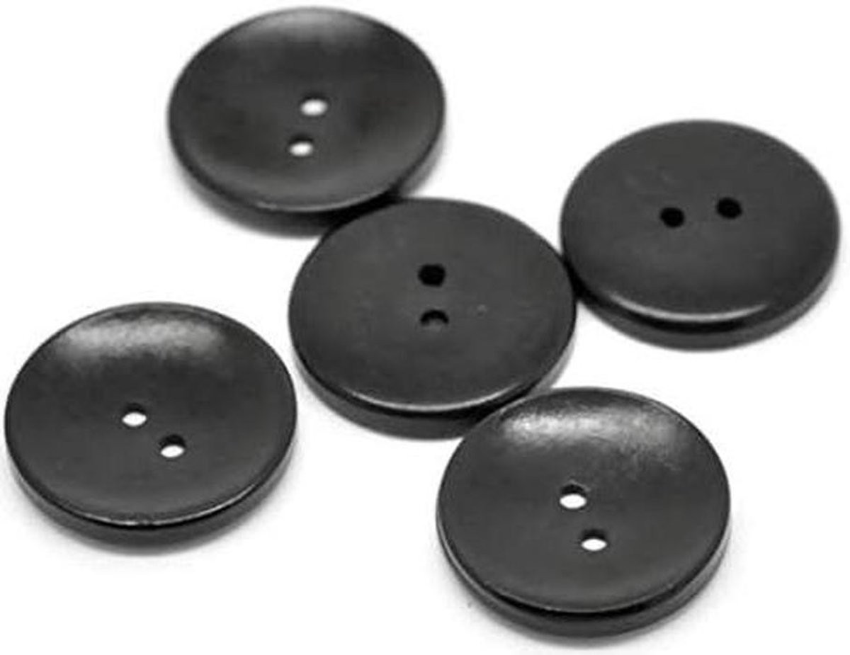 30 stuks Houten Knopen - Ronde Sluitingen voor Kleding Versieren - Zwart - 30 mm