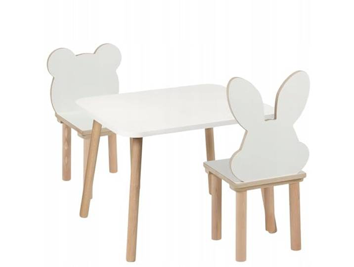 PlayPals Furniture Kindertisch mit 2 Stühlen Set 50 x 60 x 47 cm aus Holz, Bär- und Hasen-Design, Sitzgruppe Kinder, Kinderzimmer Möbel