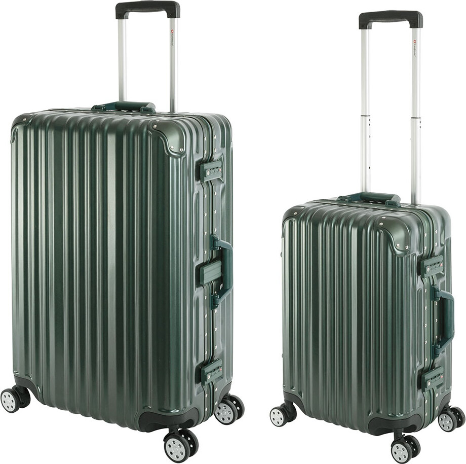 2er Reisekoffer Set, Handgepäck, Koffer L, Hartschalen Polycarbonat Alu Trolley Travelhouse London 2er Kofferset S, L, Grün