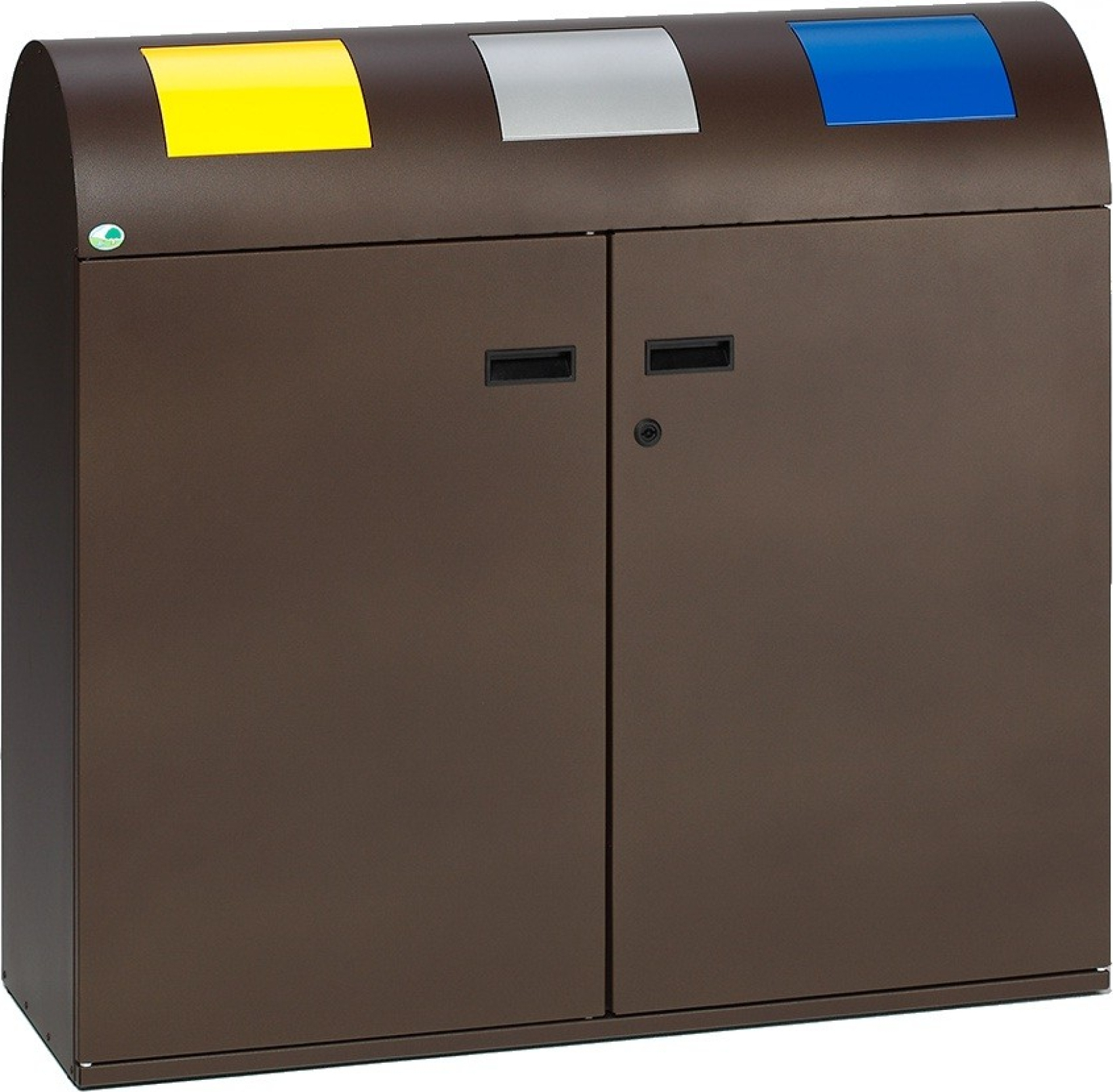 Selbstlöschende Wertstoffsammelstation mit 3 Einsätzen | 80 Liter je Behälter, HxBxT 99,5x108x37,5cm | Verzinkter Stahl | Braun