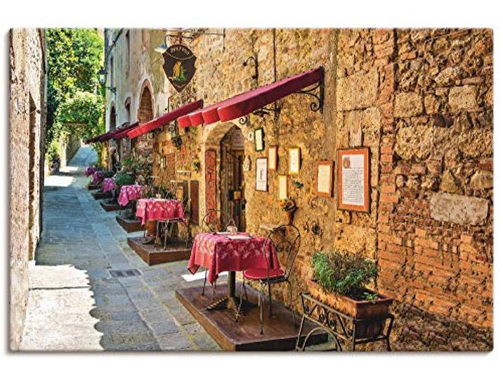 ARTLAND Wanddeko Leinwand Bilder Wandbild 60x40 cm Toskana Italien Stadt Altstadt Restaurant Urlaub Sommer Mediterran T3RI