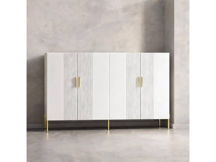 Enfilade sideboard de rangement design élégant classic white finition mate détails dorés 160x35x100 cm