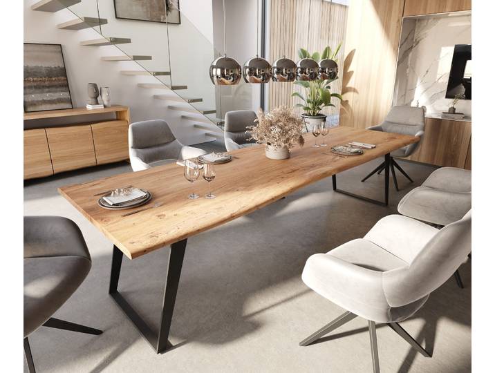 Table à manger Edge 300x100 acacia nature métal incliné Live Edge