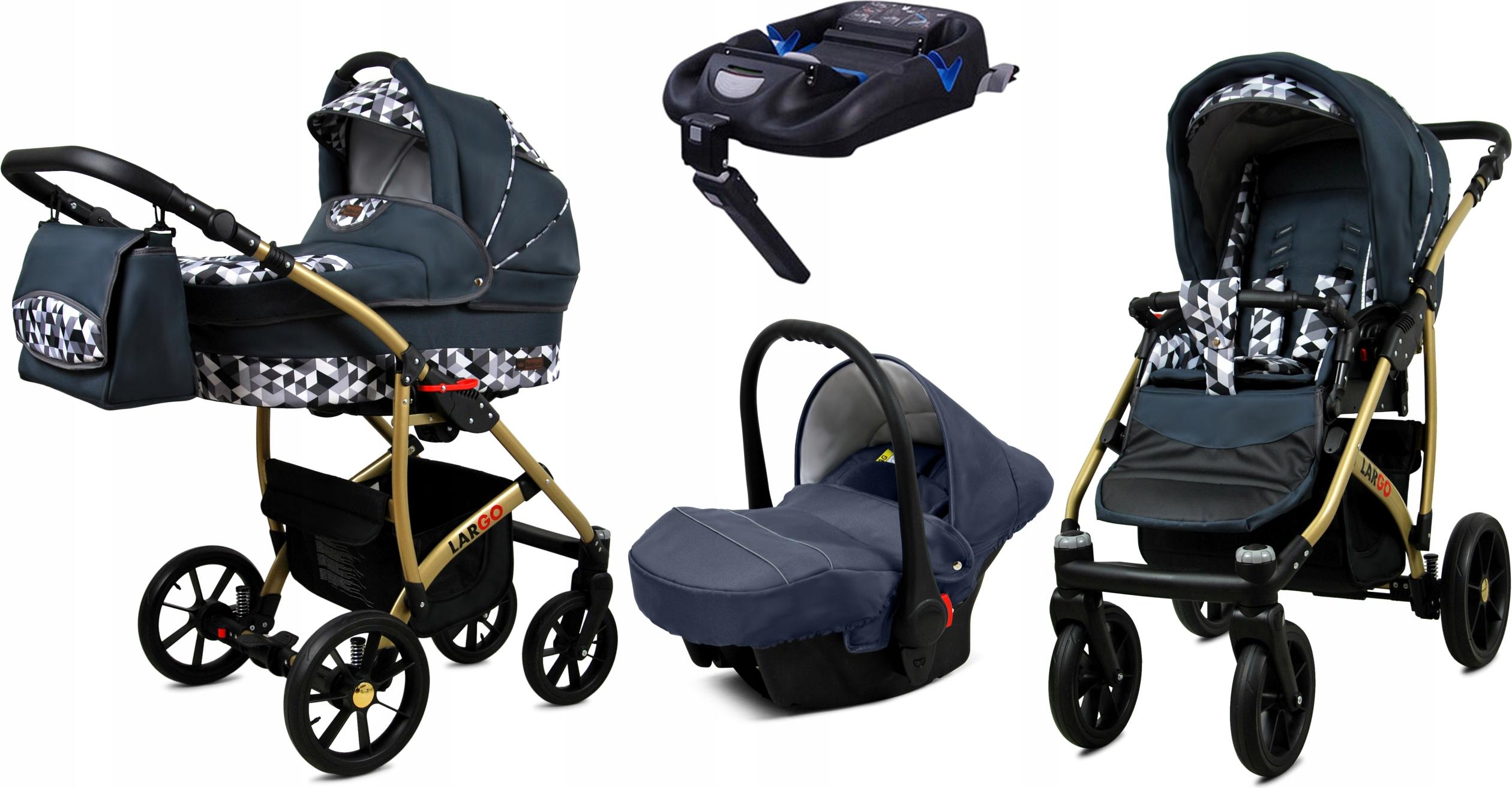 BabyLux Largo | 4in1 Kinderwagen Set | Grey Geometric | Kombikinderwagen | Kinderwagenset | Iso
