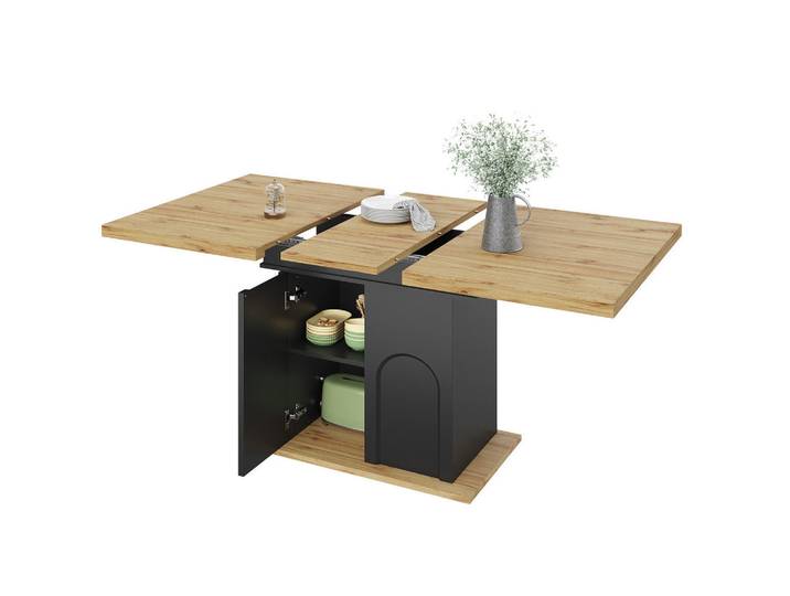 Redom Ausziehbarer Esstisch aus MDF mit Stauraum, 110-140/80/76 cm, Schwarz, 80x76x110 cm, Esszimmer, Esstische