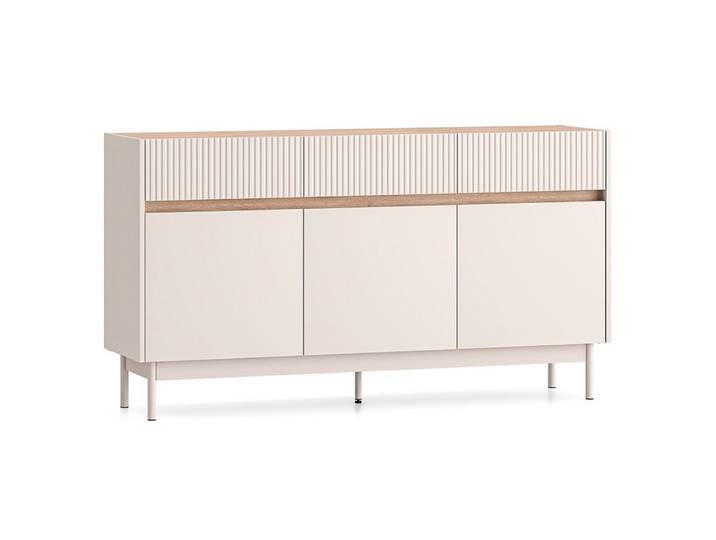 Lomadox Sideboard DINAR-131, kaschmir matt Eiche-Dekor 154 cm breit Metallfüße grifflos modern