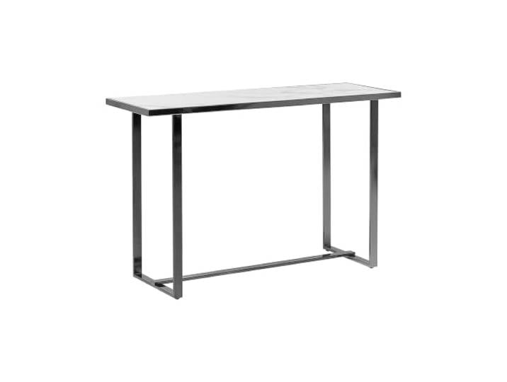 Beliani Schmaler Konsolentisch mit Marmor Optik weiß Metallgestell Silber Glamour Plano