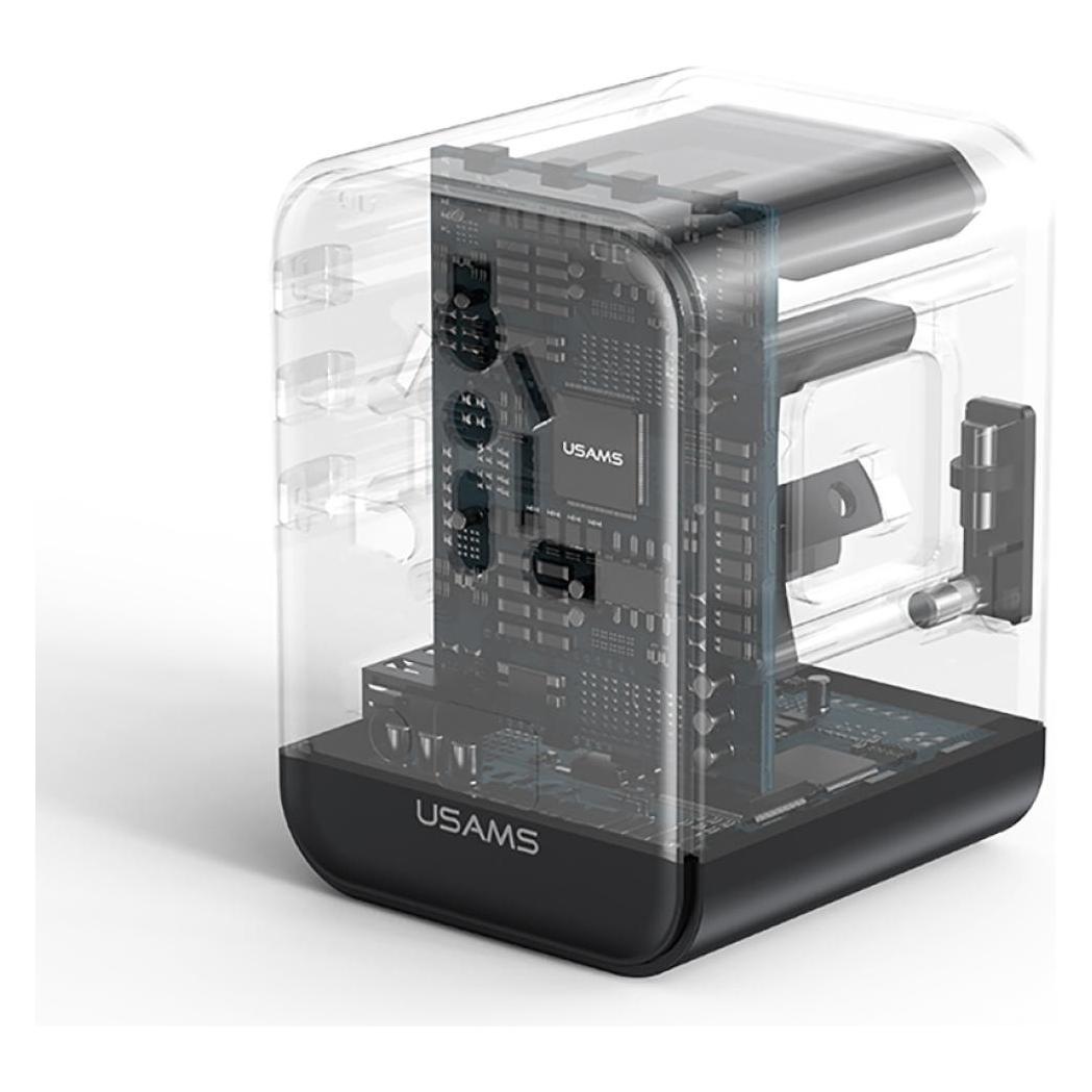 Usams Travel Charger Adapter CC309 2xUSB-C 25W 4in1 US/AU/EU/UK black (25 W, 2 Ports) (H4-USAMS-CC309TC01)