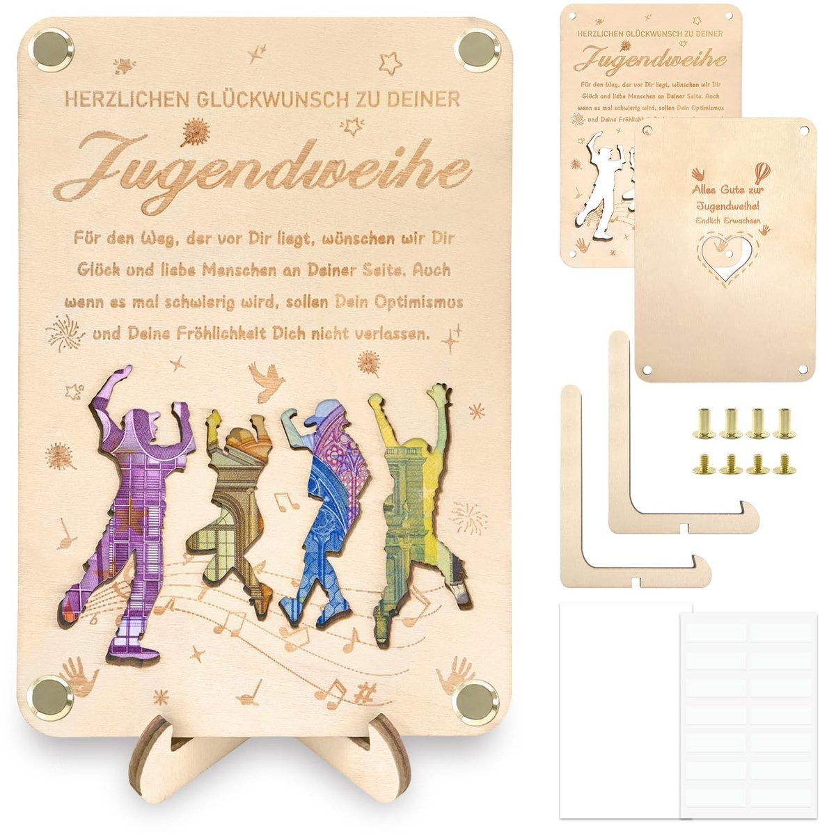 Dailygoods Fotolijst voor Geldcadeau Jeugdwijding - Houten Tafeldecoratie voor Jongeren