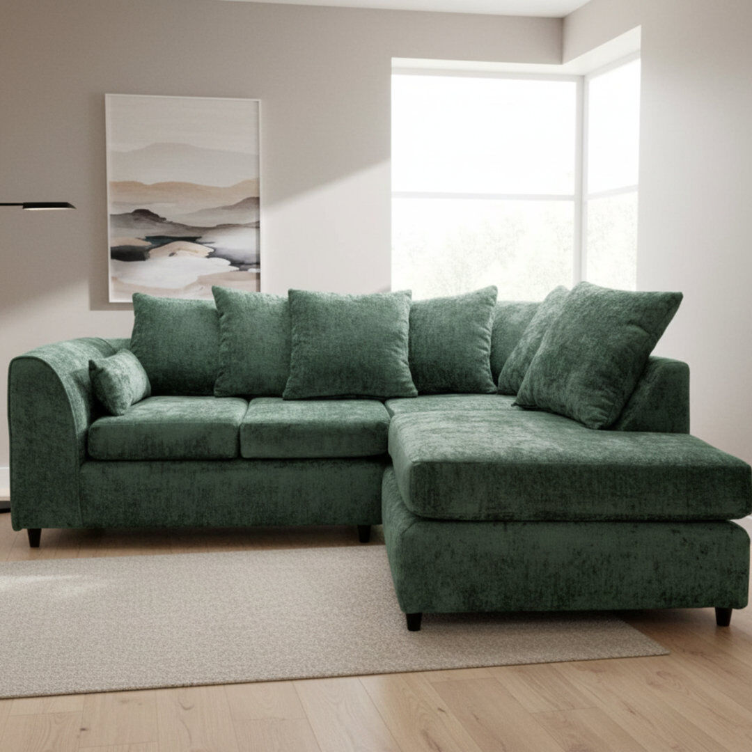 Latitude Run 4 Seater Sofa & Chaise Green 90cm H X 212cm W X 165cm D