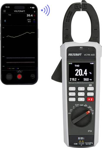 VOLTCRAFT VC791 Stromzange mit Wärmebild CAT III 1500 V, CAT IV 600V Leistungsmessung Netzanalyse Bluetooth APP IP54