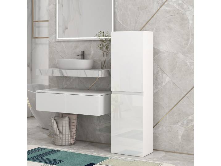 kleankin Colonne SDB Blanc Laqué 2 Placards 35x25x120cm