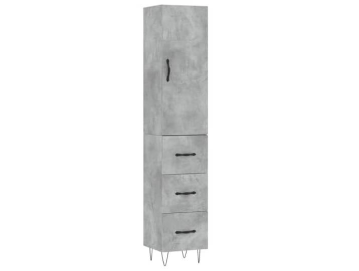 Highboard Betongrau 34,5x34x180 cm Holzwerkstoff mit Metallfüßen Stauraumschrank, robuste Holzwerkstoffplatte, moderne Betonfarbe, schlanke Bauform, vielseitig nutzbar