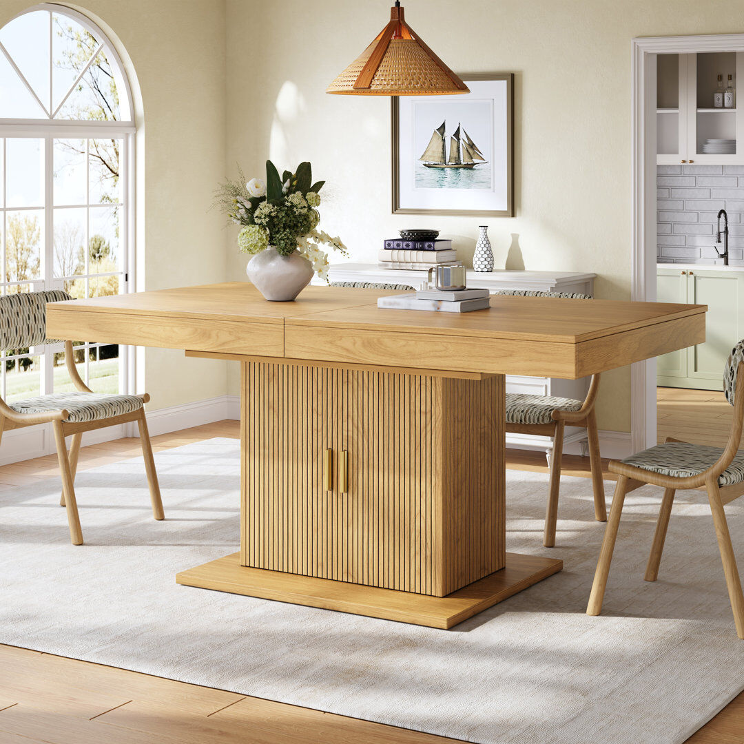 Abrihome Extendable Dining Table with Integrated Storage Natural