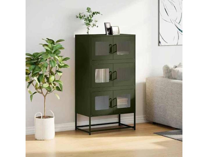 Vert Commode Salon CHIC Buffet haut/armoire latérale vert olive 68x39x123 cm acier N12060