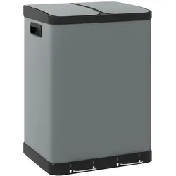 OKWISH Abfalleimer Metall Grau 48,8x39,5x67 cm, 2x30 L Treteimer mit 2 Inneneimern, Soft-Close-Deckel, fingerabdruckresistent