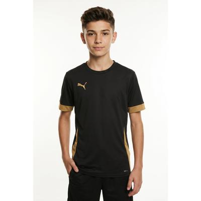 Fußballtrikot PUMA "TEAMGOAL MATCHDAY JERSEY JR", Jungen, Gr. 152, schwarz (puma schwarz, puma gold, matte gold), Interlock, Obermaterial: 100% Polyester, unifarben, regular fit normal, Rundhals, Trikots Fußballtrikot, für Jugendliche, Fußball,...