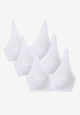 Plus Size Women's 3-Pack Front-Close Cotton Wireless Bra by Comfort Choice in White Pack (Size 40 C)