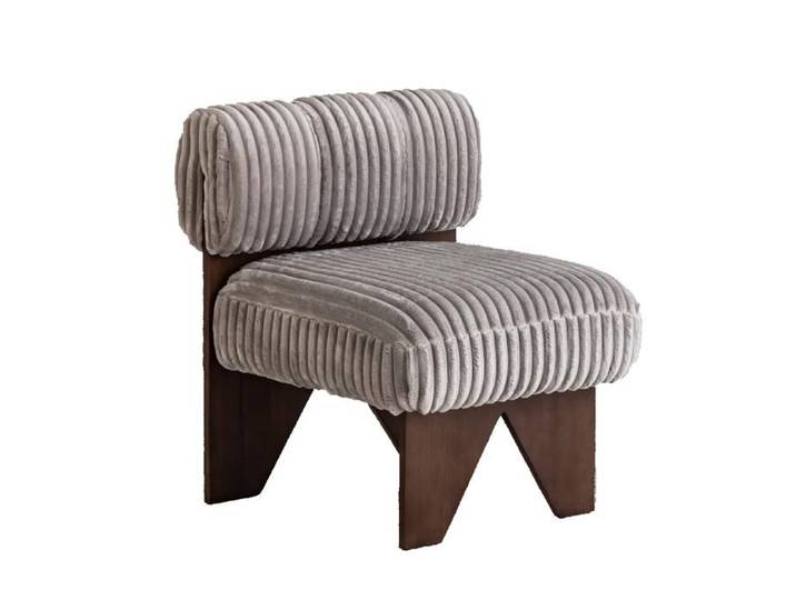 Petit fauteuil carré en velours côtelé et bois d'hévéa gris Eleonor